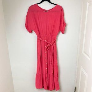 XIRENA Aeryn pink tiered midi dress small